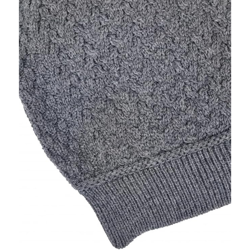 Irish Aran Jacquard Crew Neck Sweater  - Charcoal